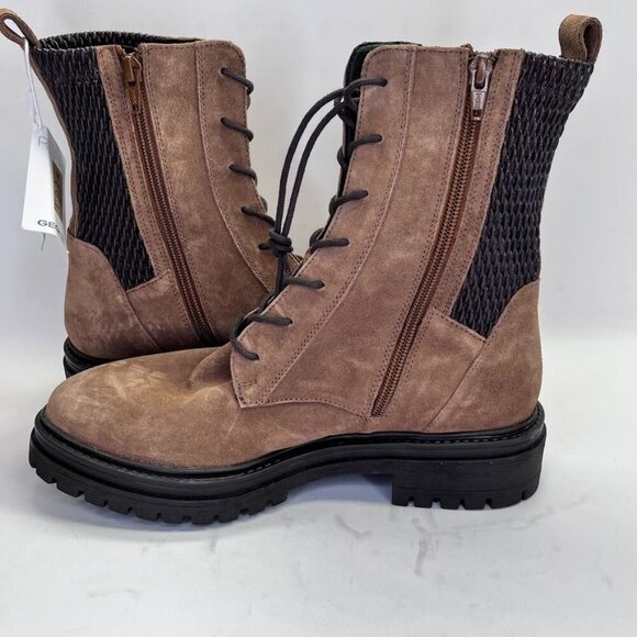 GEOX Respira Iridea Lace-Up Ankle Boots Size 39 EU US 9 Brown Suede Zip Side - Picture 6 of 15